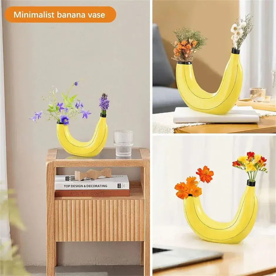 Yellow and black banana shape resin flower vase kitchen decor