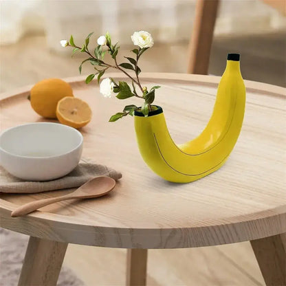 Yellow and black banana shape resin flower vase kitchen decor