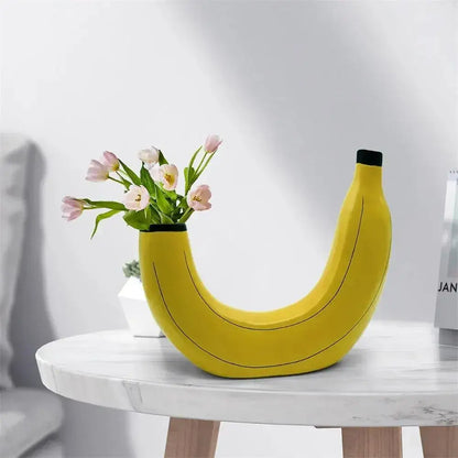 Yellow and black banana shape resin flower vase kitchen decor