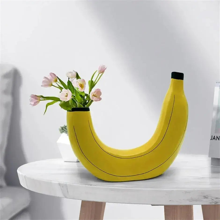 Yellow and black banana shape resin flower vase kitchen decor