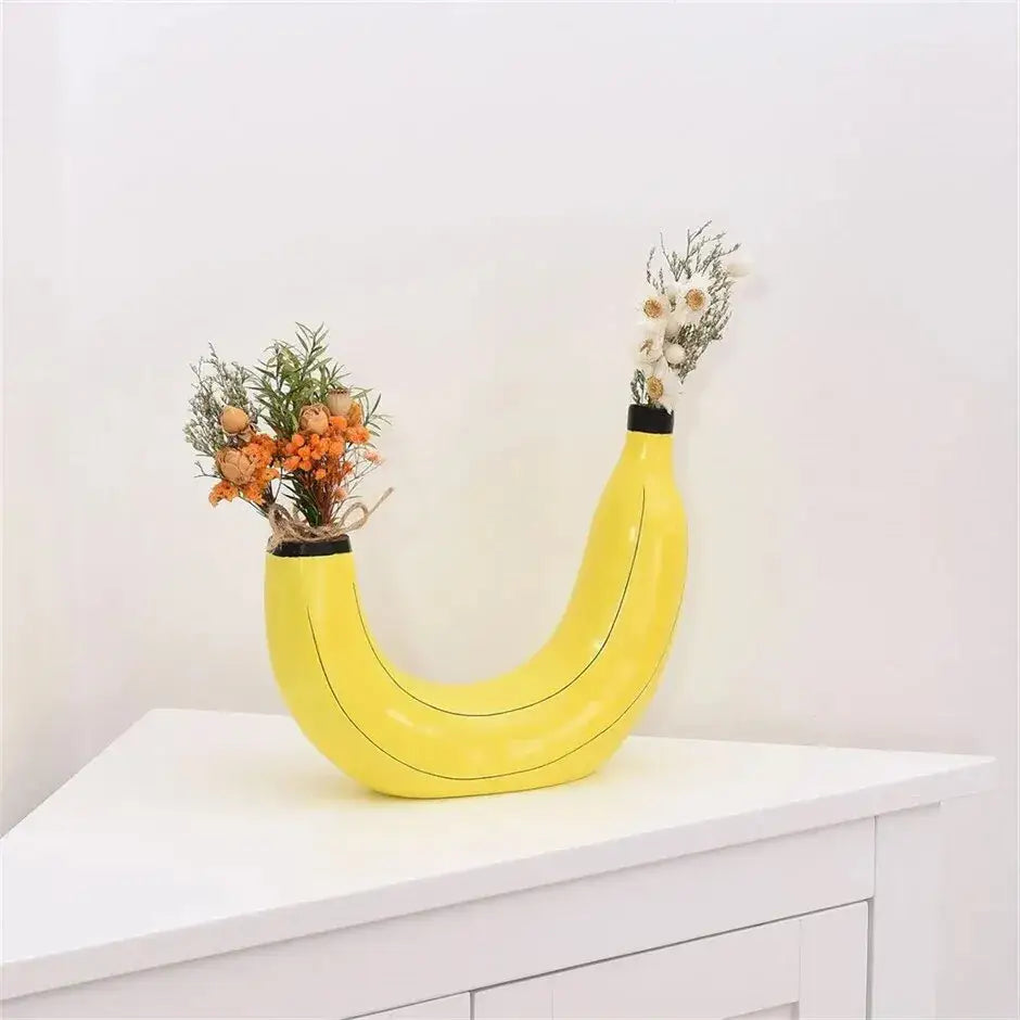 Yellow and black banana shape resin flower vase kitchen decor
