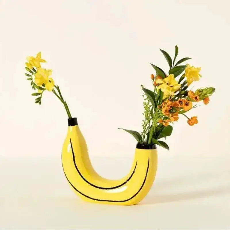 Yellow and black banana shape resin flower vase kitchen decor
