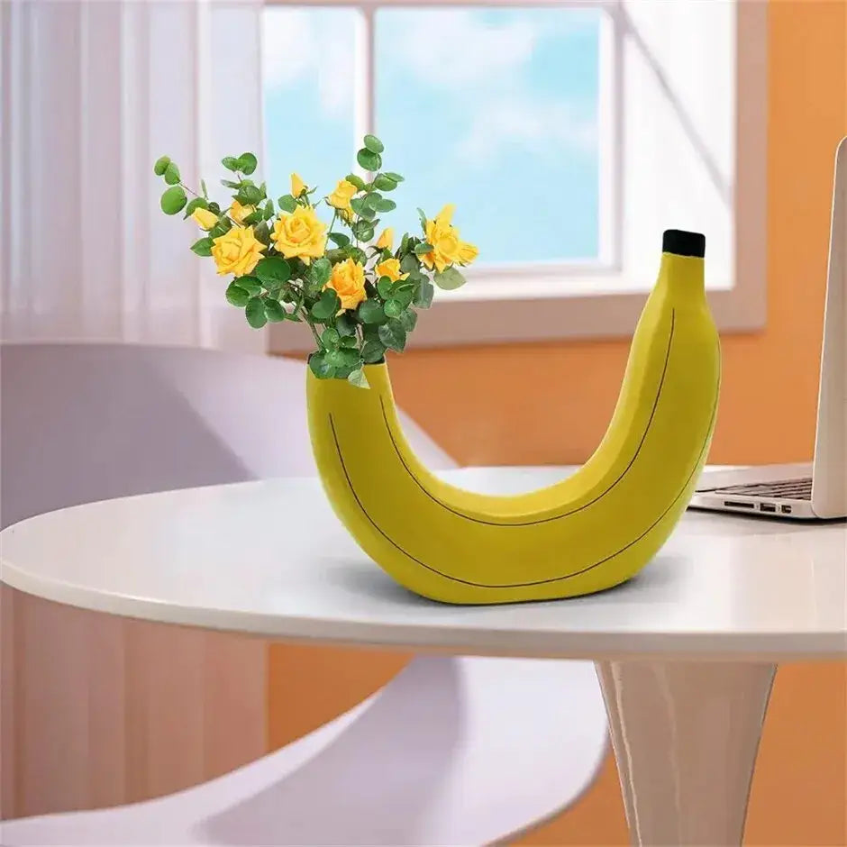 Yellow and black banana shape resin flower vase kitchen decor