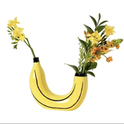 Yellow and black banana shape resin flower vase kitchen decor