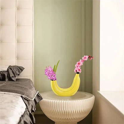 Yellow and black banana shape resin flower vase kitchen decor
