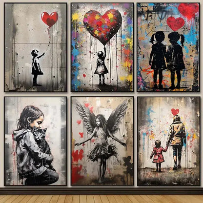 Banksy girl with balloon canvas print set of 6 living room wall art