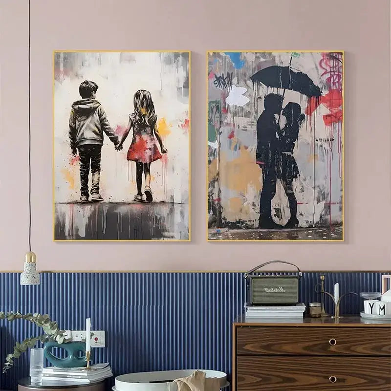 Banksy girl with balloon canvas print set of 6 living room wall art