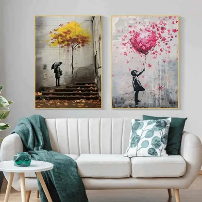 Banksy girl with balloon canvas print set of 6 living room wall art