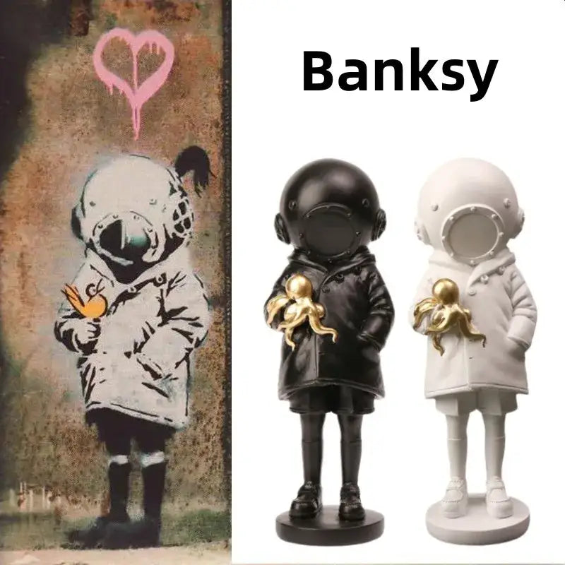 Banksy deep diver sculpture black & white resin statue living room decor