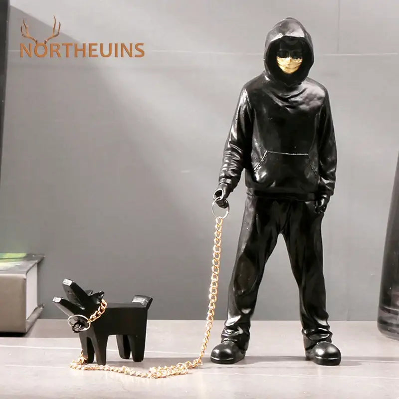 Banksy dog walker black & white resin statue living room street art