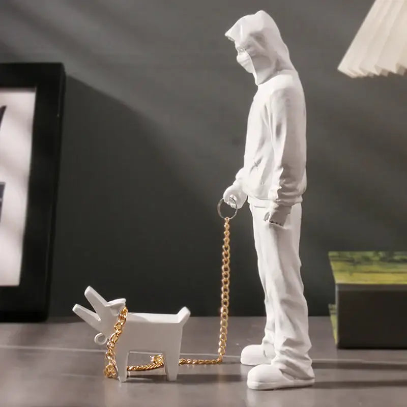 Banksy dog walker black & white resin statue living room street art