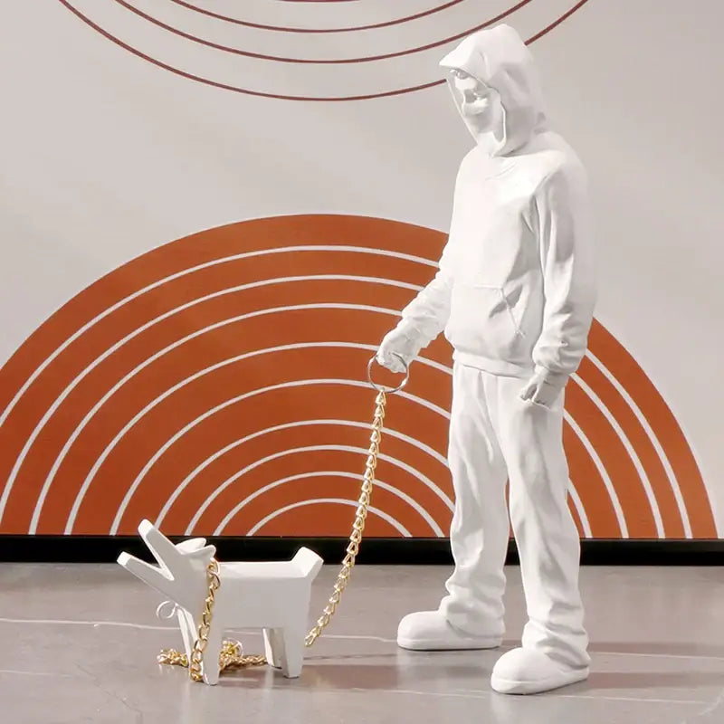 Banksy dog walker black & white resin statue living room street art