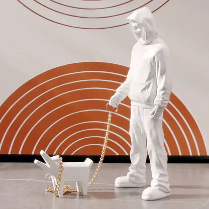 Banksy dog walker black & white resin statue living room street art