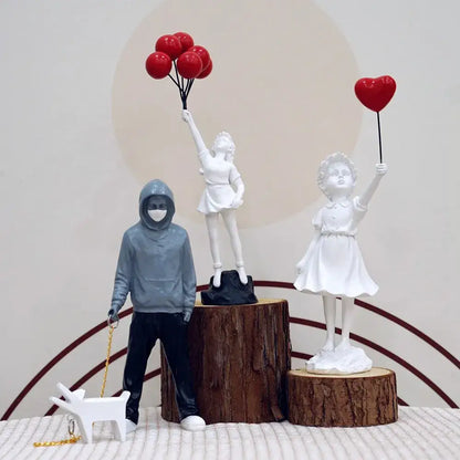 Banksy sculpture collection black & white figurines living room decor