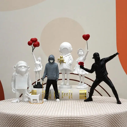 Banksy sculpture collection black & white figurines living room decor