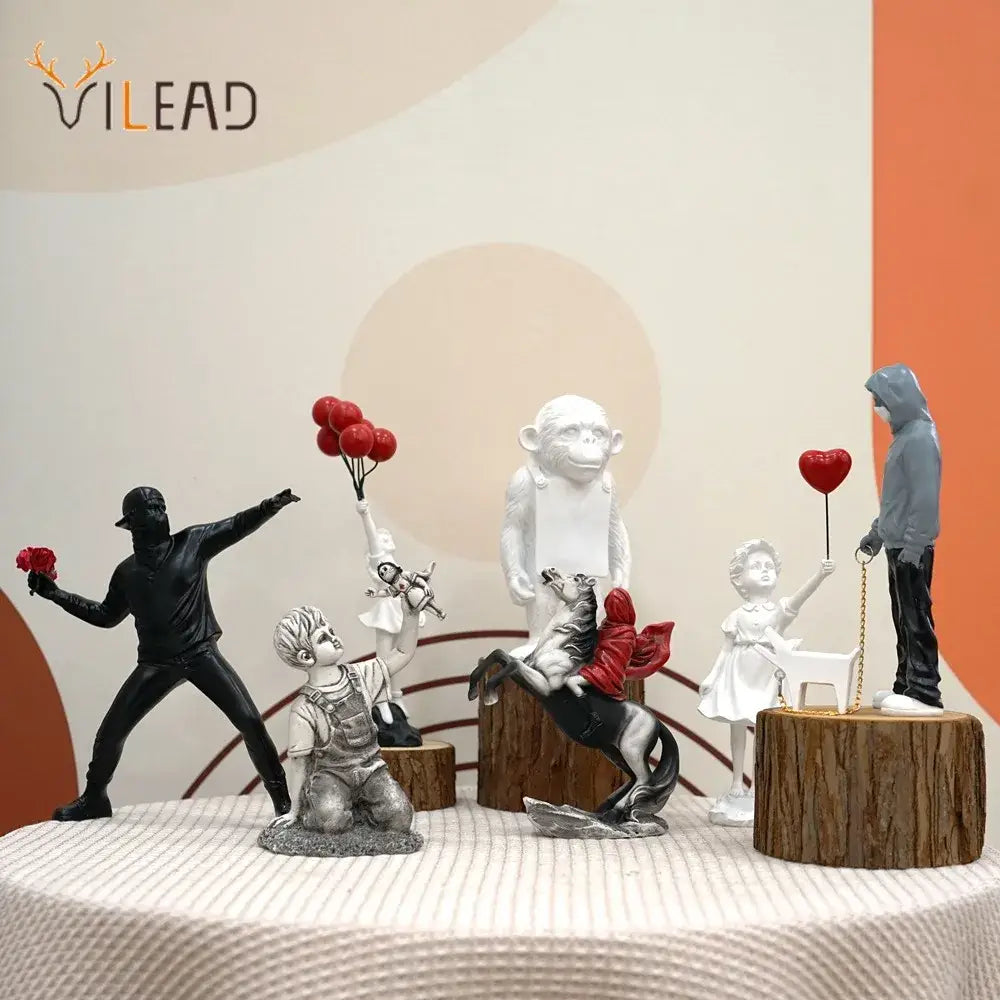 Banksy sculpture collection black & white figurines living room decor