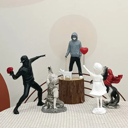 Banksy sculpture collection black & white figurines living room decor