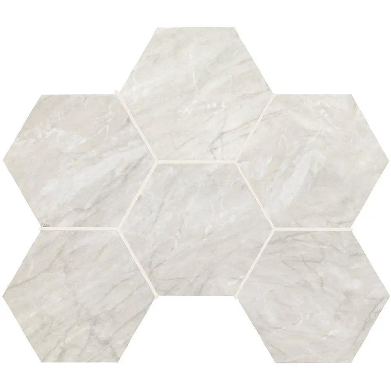 Bardiglio Gray Honed Hexagon Marble Look Porcelain Mosaics 12x16 1/3