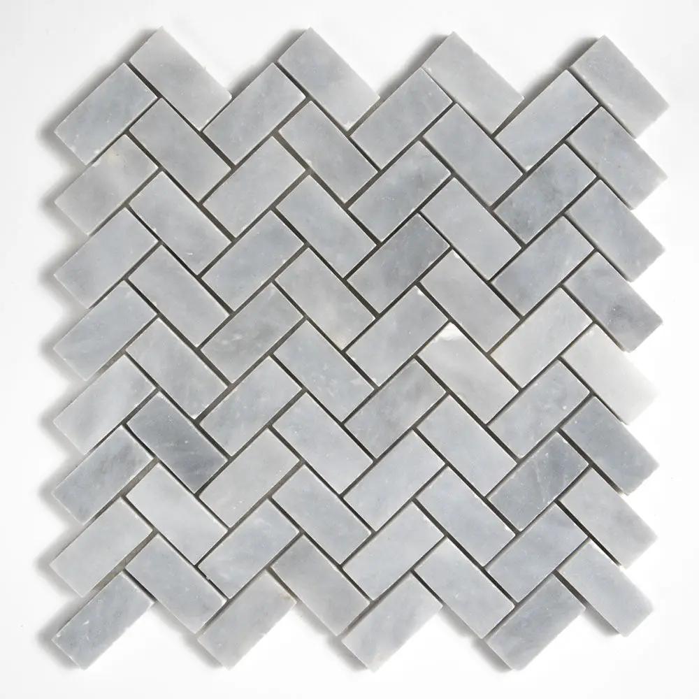 Bardiglio Light Honed Herringbone 1x2 Marble Mosaics 11x11