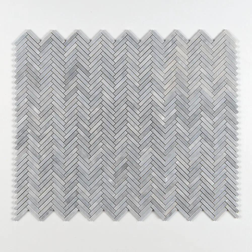 Bardiglio Light Honed Herringbone Marble Mosaics 12 1/8x13 3/8