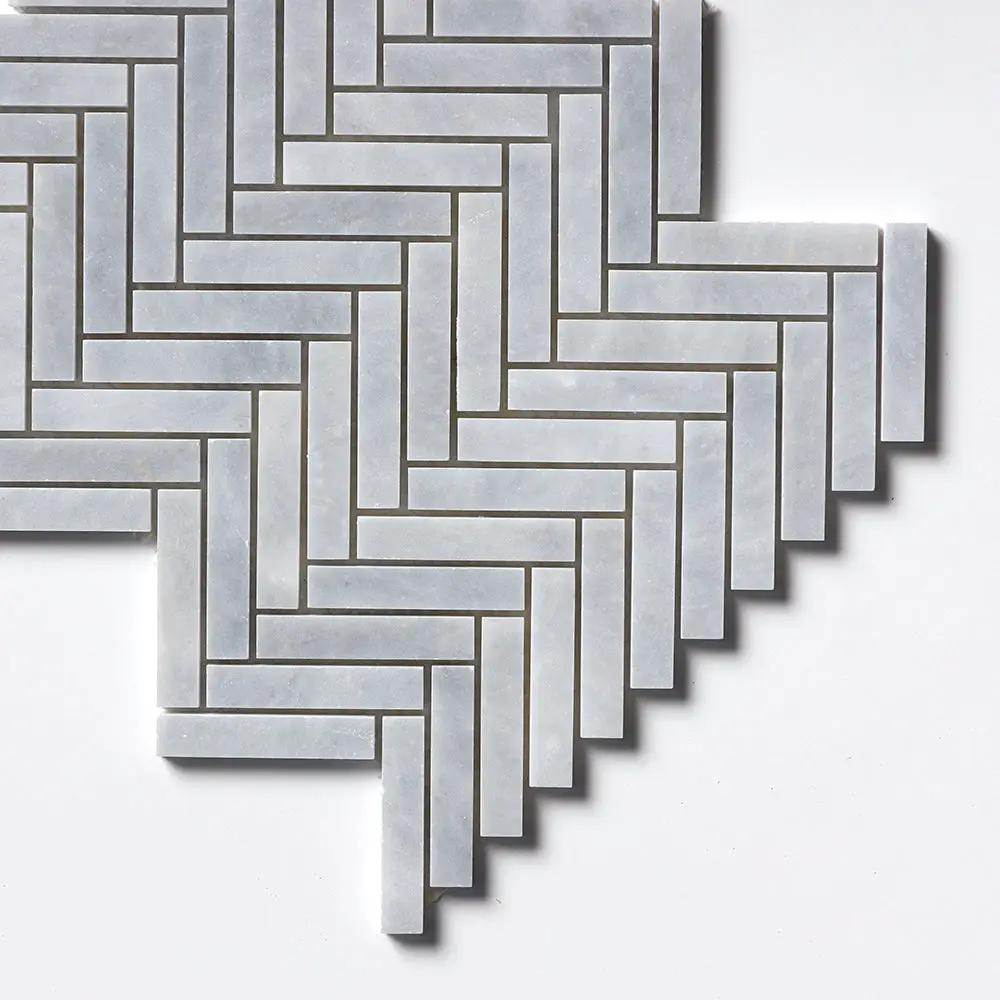Bardiglio Light Honed Herringbone Marble Mosaics 12 1/8x13 3/8