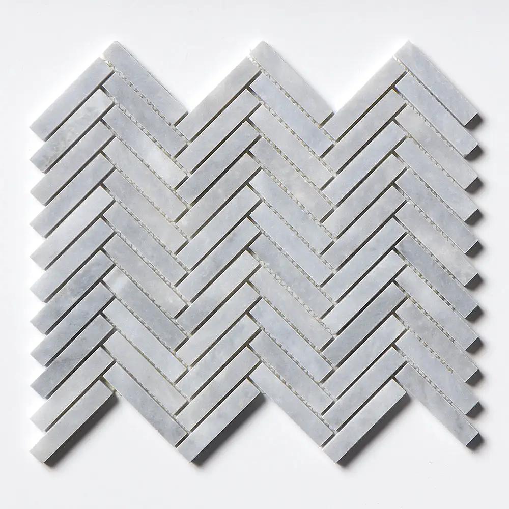 Bardiglio Light Honed Herringbone Marble Mosaics 12 1/8x13 3/8