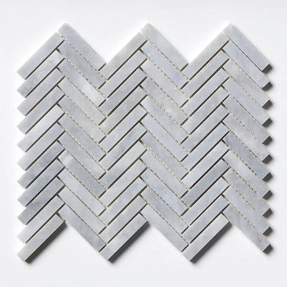 Bardiglio Light Honed Herringbone Marble Mosaics 12 1/8x13 3/8