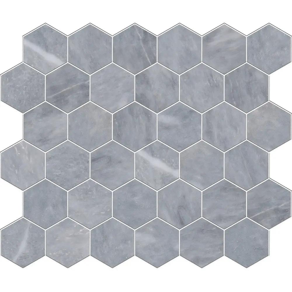 Bardiglio Light Honed Hexagon Marble Mosaics 10 3/8x12