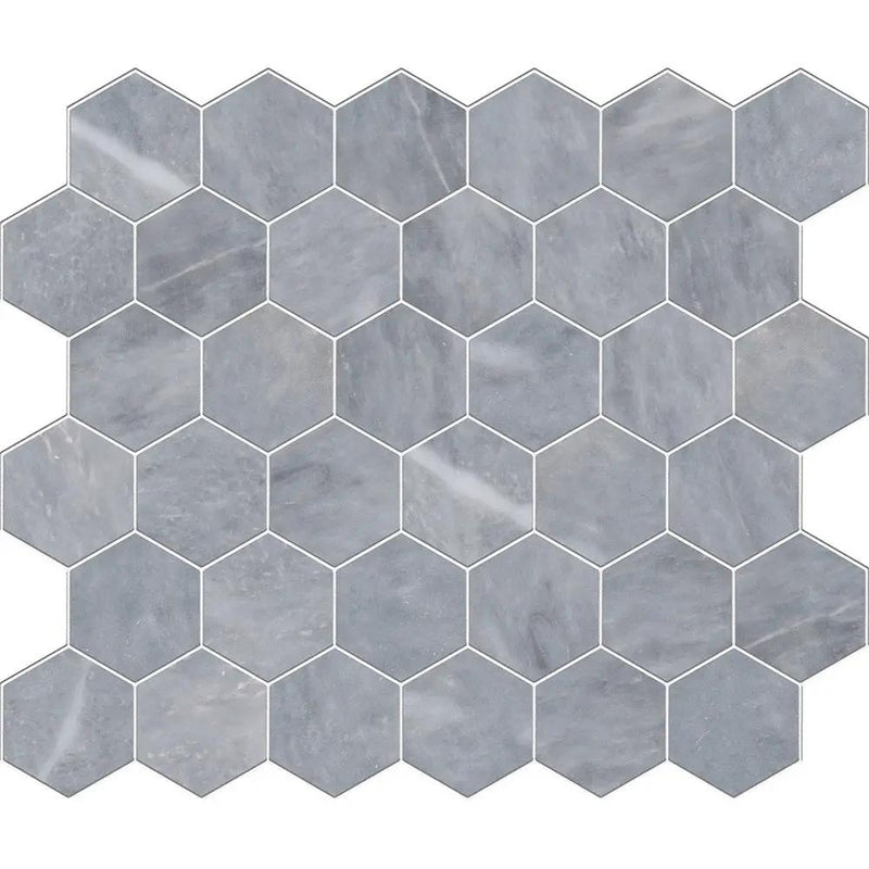 Bardiglio Light Honed Hexagon Marble Mosaics 10 3/8x12