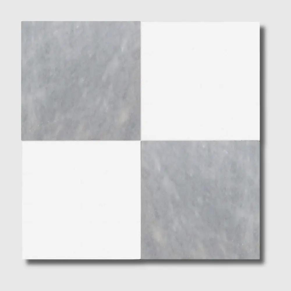 Bardiglio Light, Thassos Extra Honed Checkerboard Pattern Marble Tiles 12x12