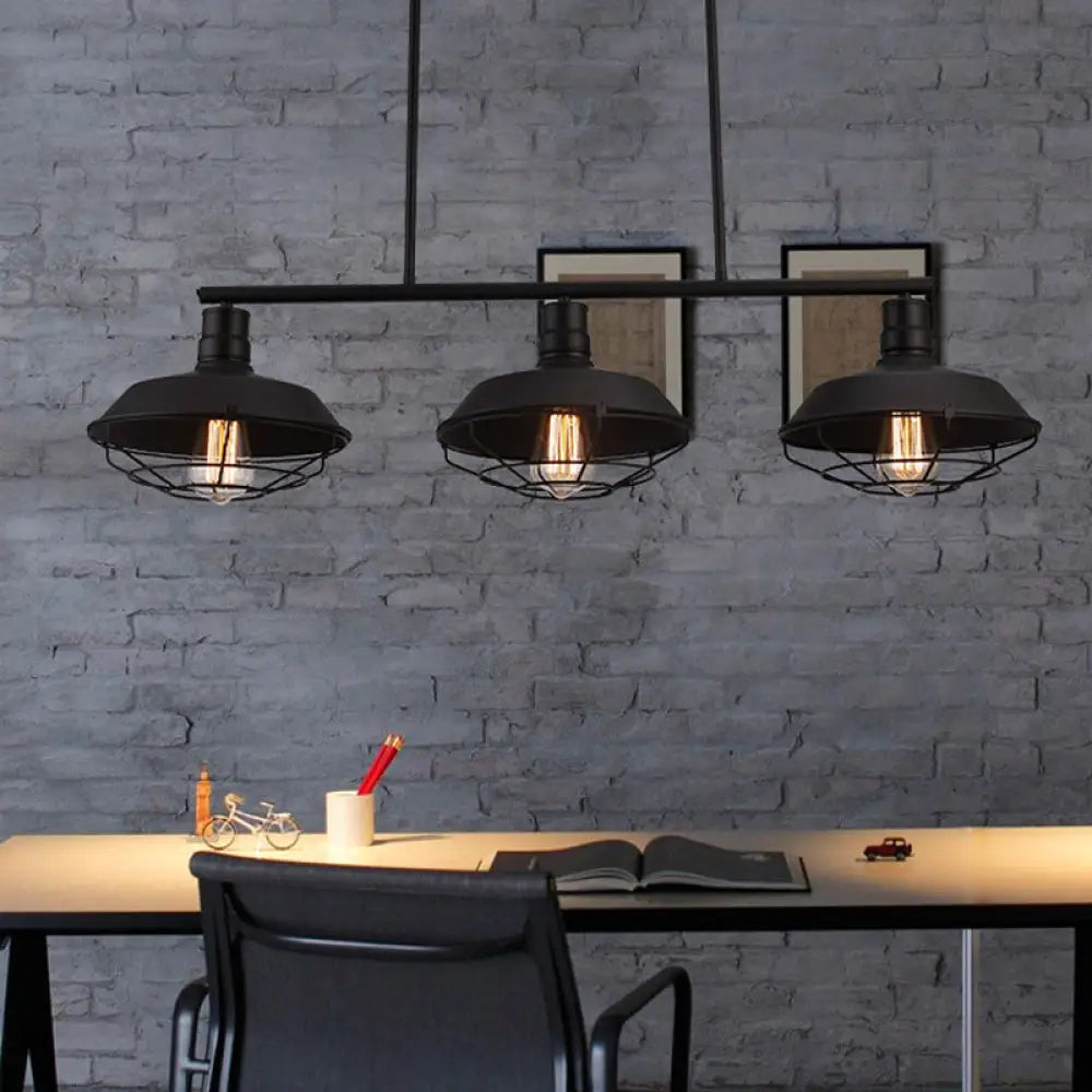 DecorBites™ Barn Shade Metal Cage Island Light: Industrial 3-Head Hanging Light for Study Room in Black