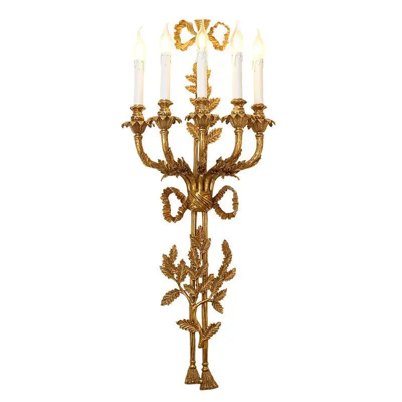 Baroque antique brass leaf wall sconce dining room 5 candle lights