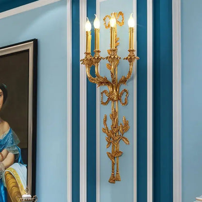 Baroque antique brass leaf wall sconce dining room 5 candle lights