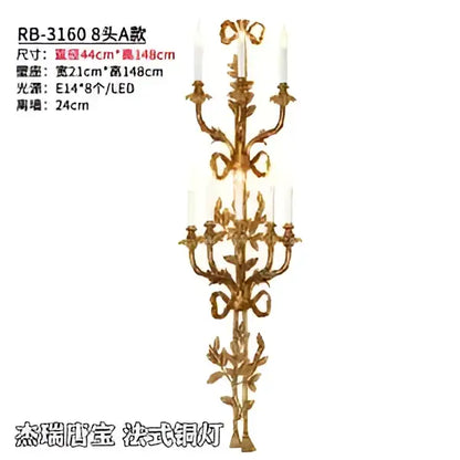 Baroque antique brass leaf wall sconce dining room 5 candle lights