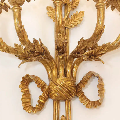 Baroque antique brass leaf wall sconce dining room 5 candle lights