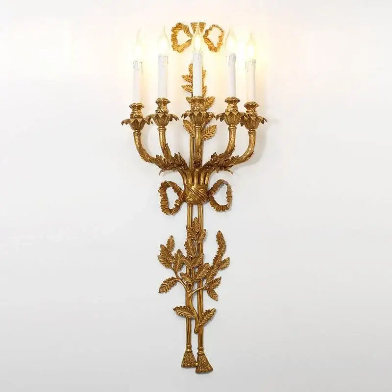 Baroque antique brass leaf wall sconce dining room 5 candle lights