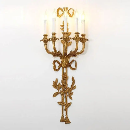 Baroque antique brass leaf wall sconce dining room 5 candle lights