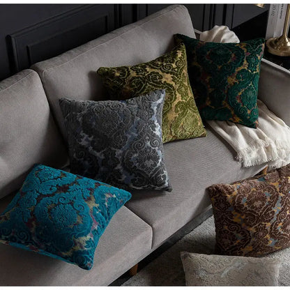 Baroque beige & silver damask cut velvet cushion covers living room