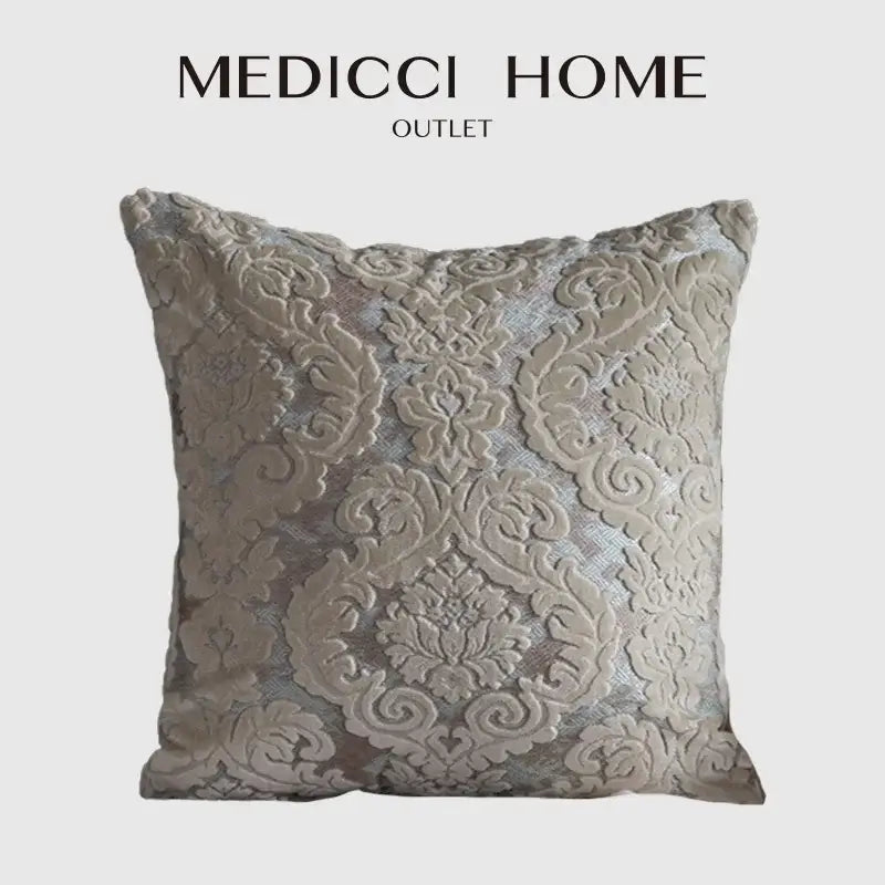 Baroque beige & silver damask cut velvet cushion covers living room