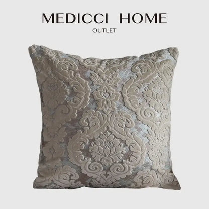 Baroque beige & silver damask cut velvet cushion covers living room