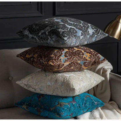 Baroque beige & silver damask cut velvet cushion covers living room