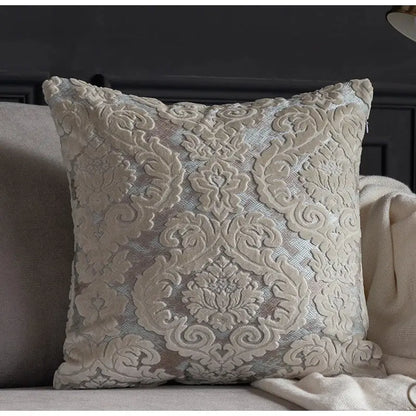 Baroque beige & silver damask cut velvet cushion covers living room