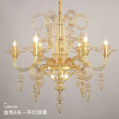Baroque black candle chandelier with crystals for living room