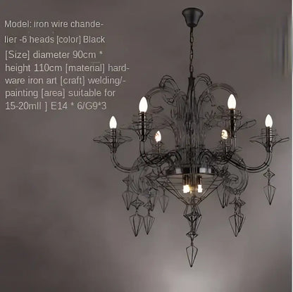 Baroque black candle chandelier with crystals for living room