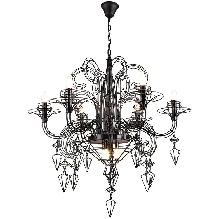 Baroque black candle chandelier with crystals for living room