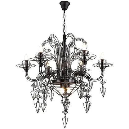 Baroque black candle chandelier with crystals for living room