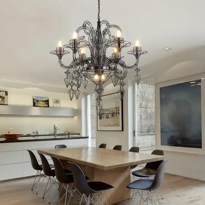 Baroque black candle chandelier with crystals for living room