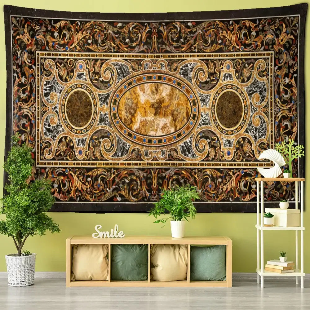 Baroque black & gold style astrology tapestry wall hanging bedroom decor