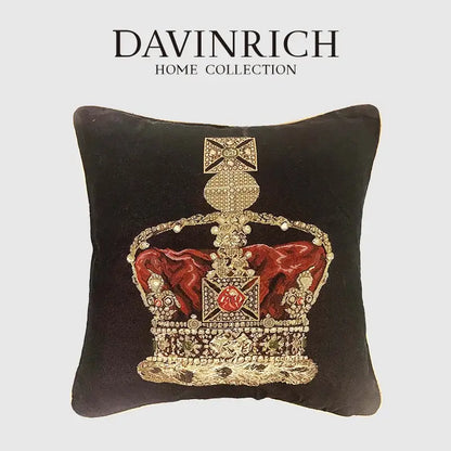 Baroque crown black & red velvet pillow cover living room decor