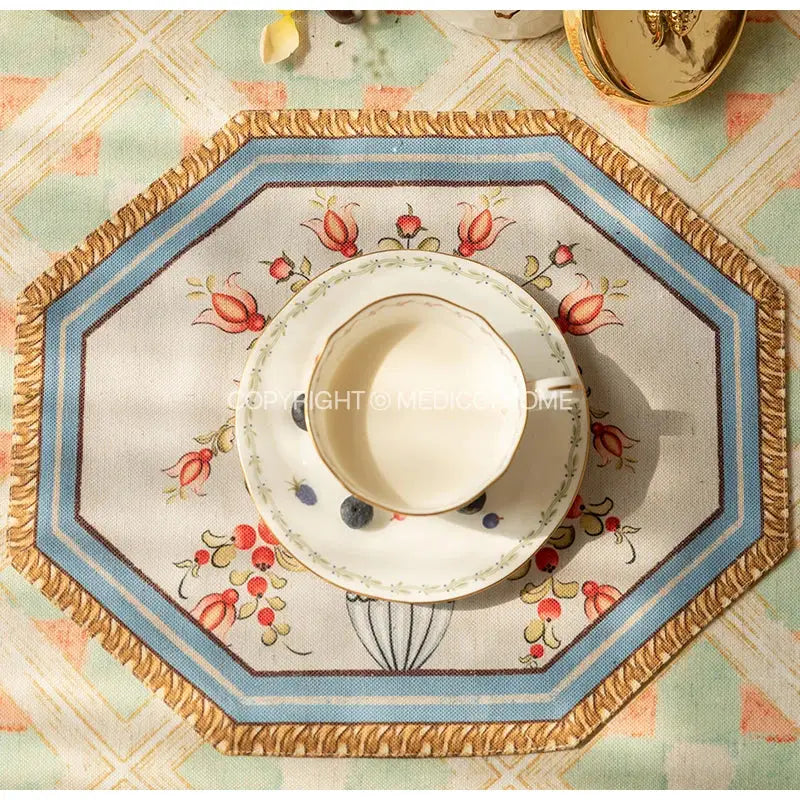 Baroque flowers fringe placemat set red & green dining room decor